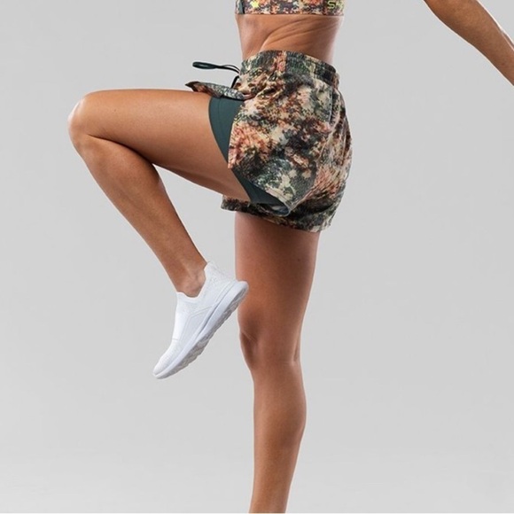 SHEFIT Pants - SHEFIT Snakeskin Print Green Layered Tie Waist Active Shorts Gym Running Small